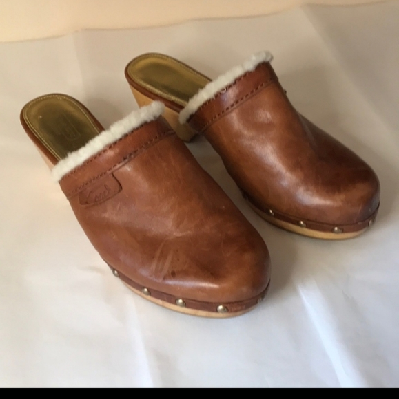 COACH Wooden Mules with Sheep Wool - Picture 1 of 5